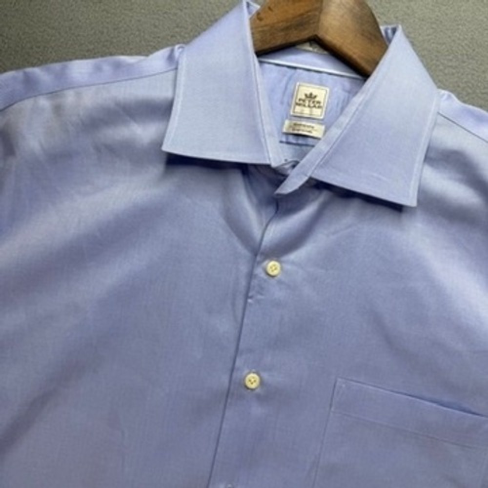 Peter Millar Dress Shirt Nanoluxe Easy Care Regular Fit 17.5 Long Blue Solid